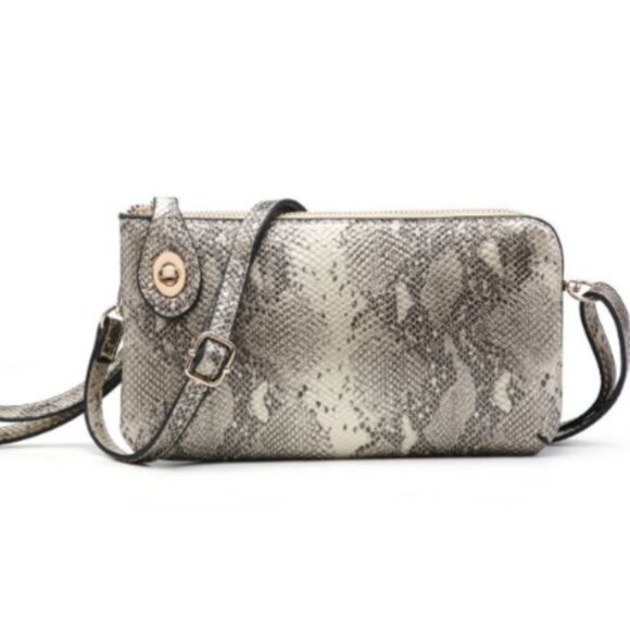NEW Jen & Co Kendall Python Champagne Crossbody/Wristlet with Twist Lock Closure - Picture 1 of 10